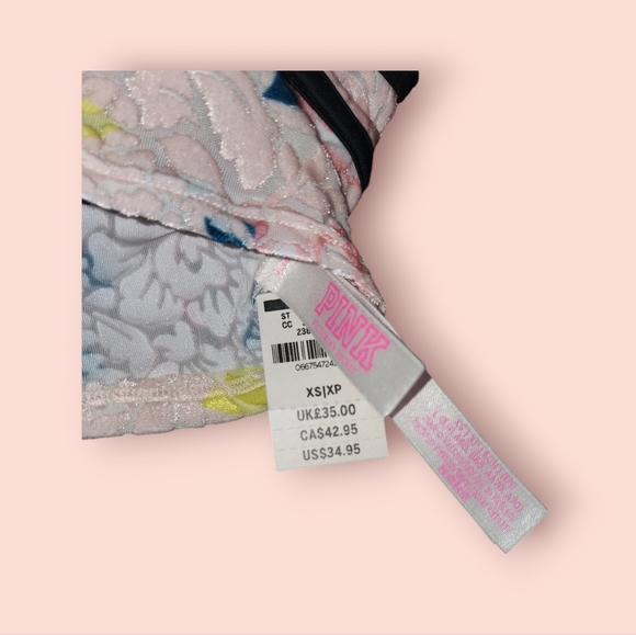 Victoria Secret Pink Lightly Lined Velvet Bralette XS Floral Strappy Padded - Picture 3 of 3